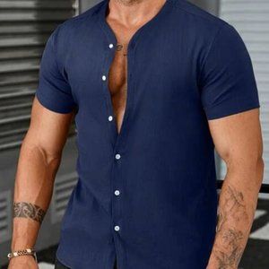 Fashionable Mens Button Down Shirt in Blue, White or Khaki